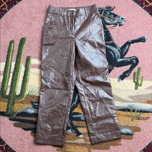 Aritzia Shiny Brown High-Rise Straight Leg leather Pants